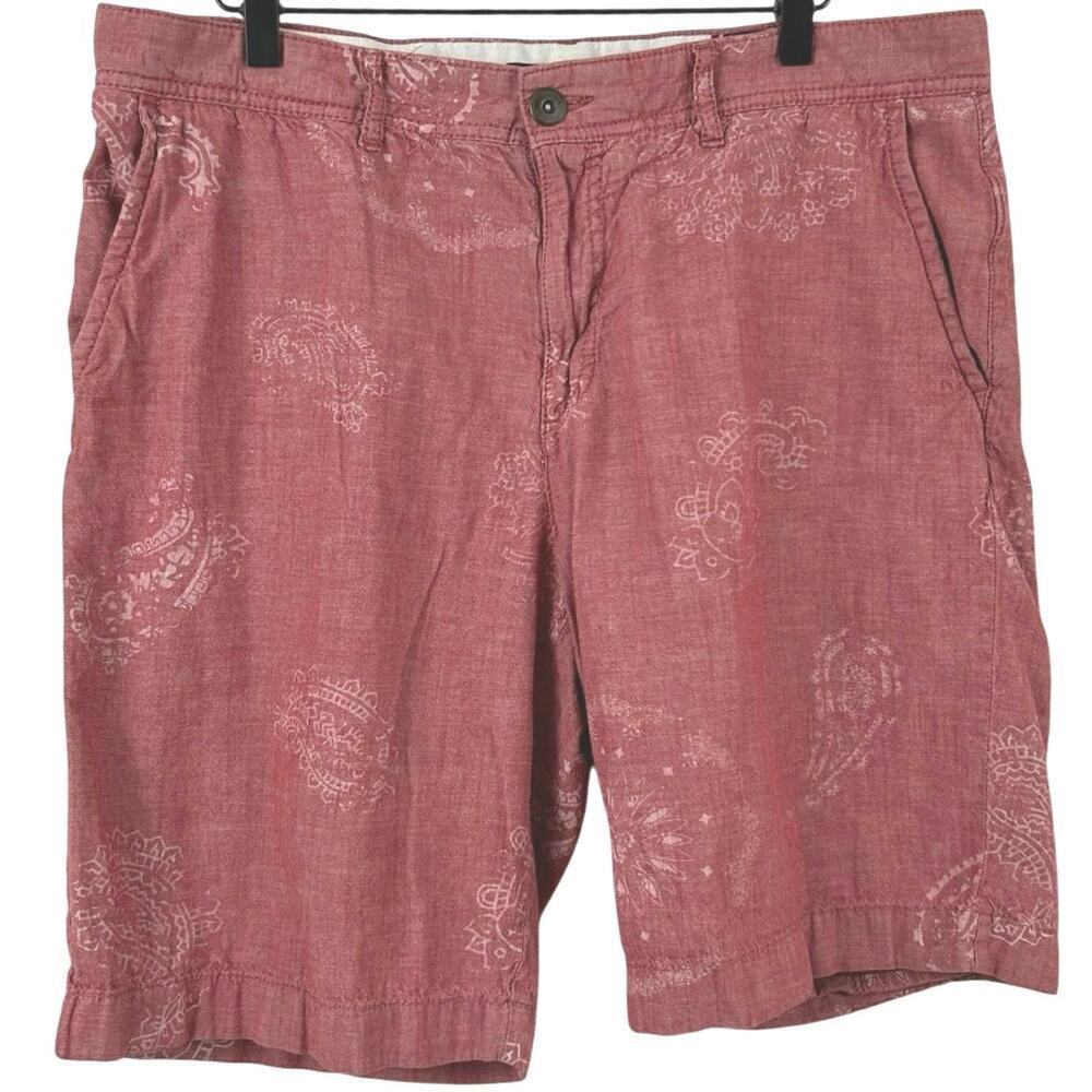 Tommy Hilfiger Chambray Shorts Mens Classic Fit Red Paisley Preppy Size 36